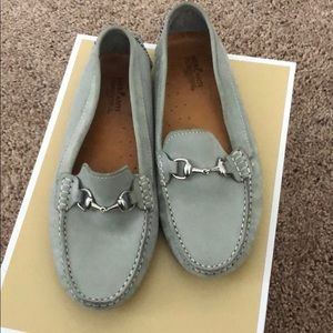 Gray suede loafers